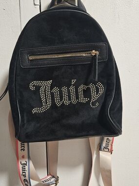 Juicy Couture Black Velvet Mini Backpack with Gold Stud Logo